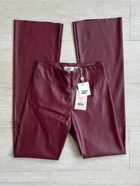 Tiger Mist Burgundy Faux Leather Flare Pants